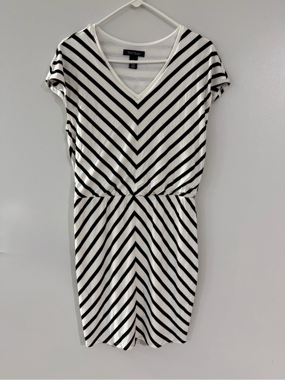 White House Black Market Black and White Striped V-Neck Mini Dress